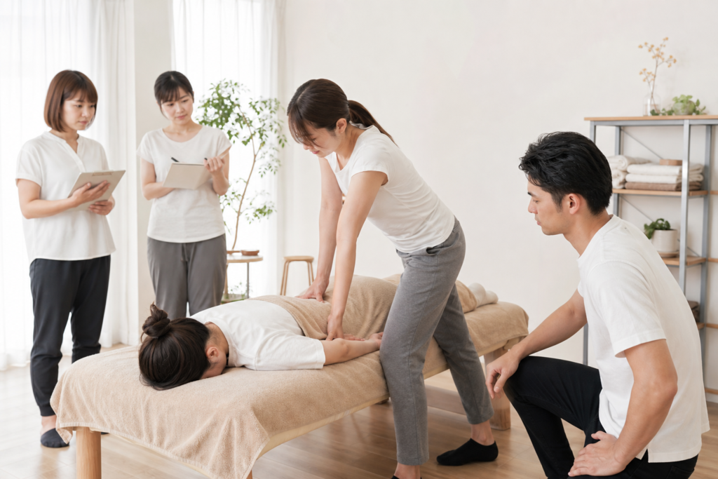 手技だけでなく、安全確認と身体の使い方まで6領域で学ぶ