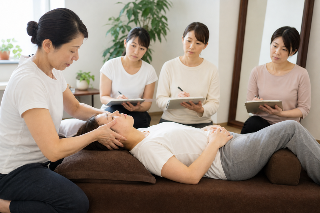 眼球を押さずに組み立てる20分の施術例